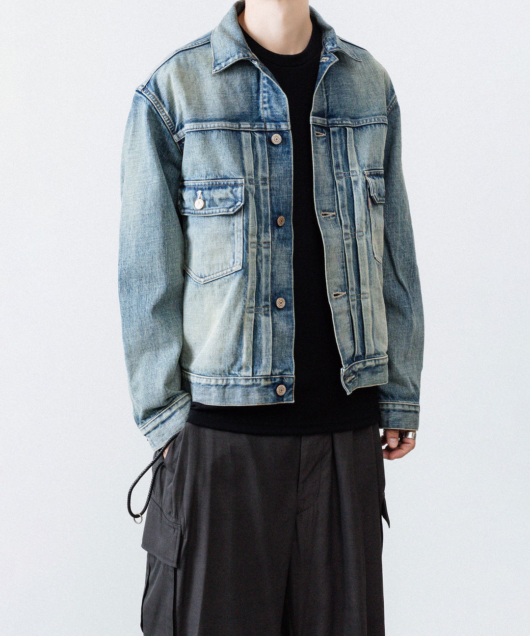 【INTÉRIM】HYPER BIG SHABBY VINTAGE "2ND" SHUTTLE DENIM SIDE PANEL JACKET - S.NAVY