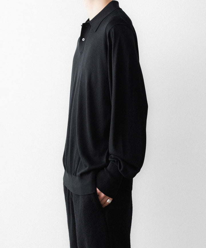 MAYKAM メイカムのSTRUCTURE EYELET L/S POLOのBLACK 公式通販サイトsession福岡セレクトショップ
