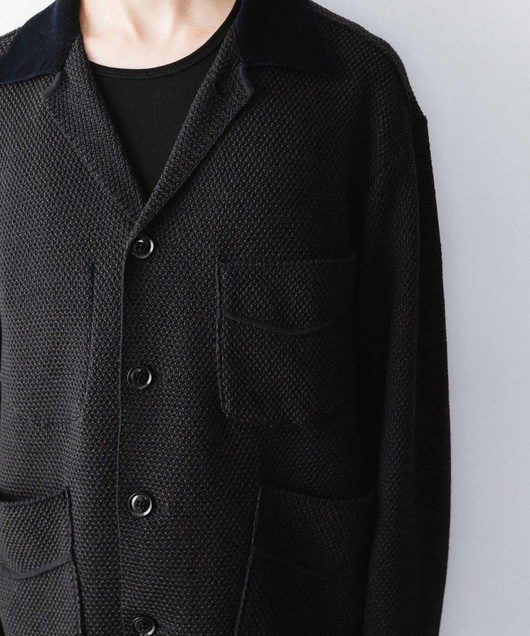 【ANTHEM A】SPARKLE MOSS STITCH KNIT JACKET - CHARCOAL
