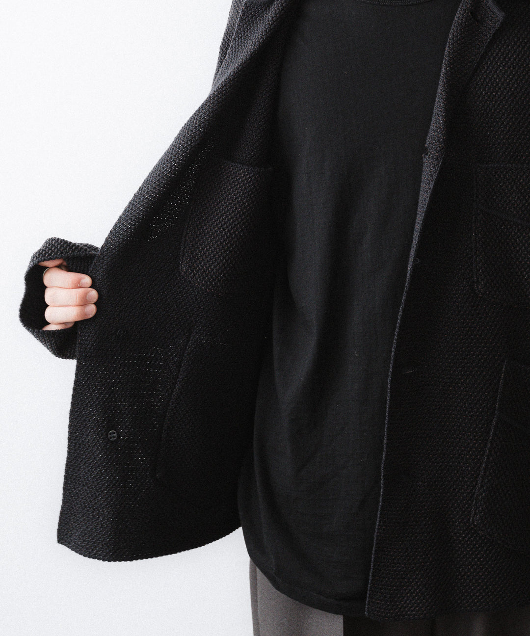【ANTHEM A】SPARKLE MOSS STITCH KNIT JACKET - CHARCOAL