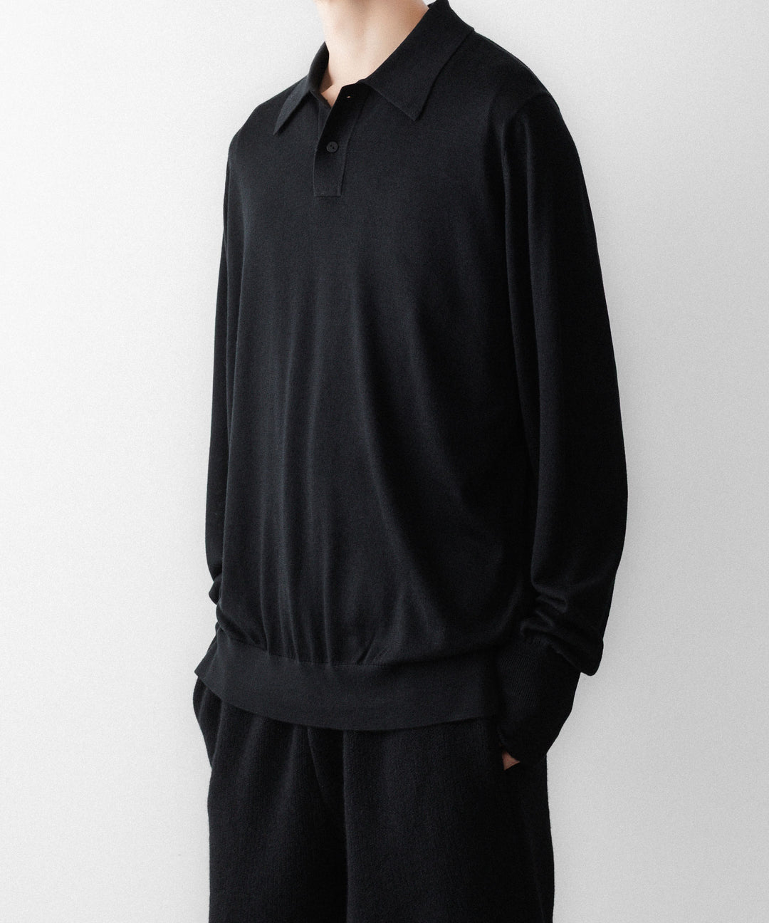 MAYKAM メイカムのSTRUCTURE EYELET L/S POLOのBLACK 公式通販サイトsession福岡セレクトショップ