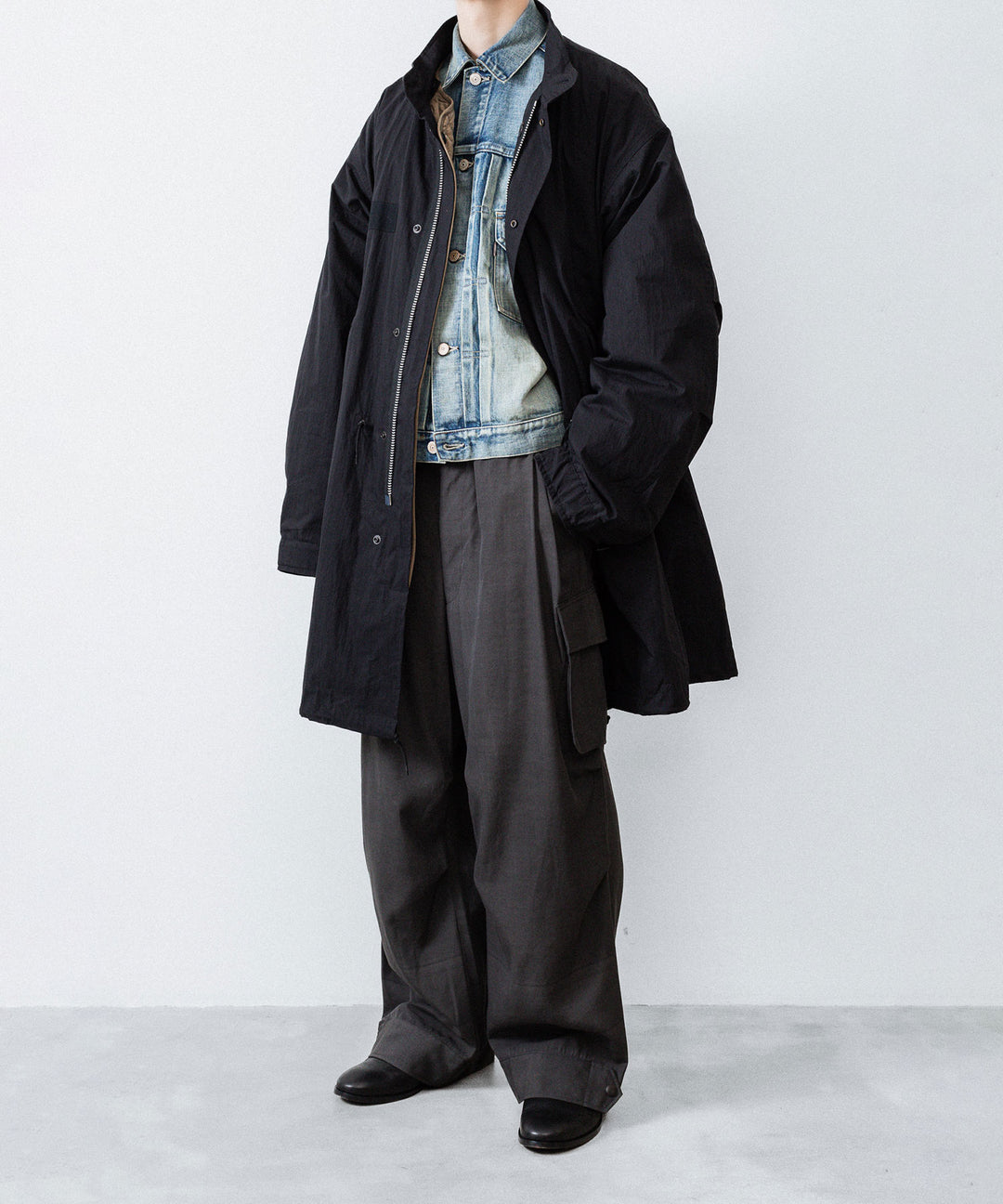 【ANTHEM A】PIGMENT AND DYE NO-BRAINER CARGO PANTS - DUSTY BLACK