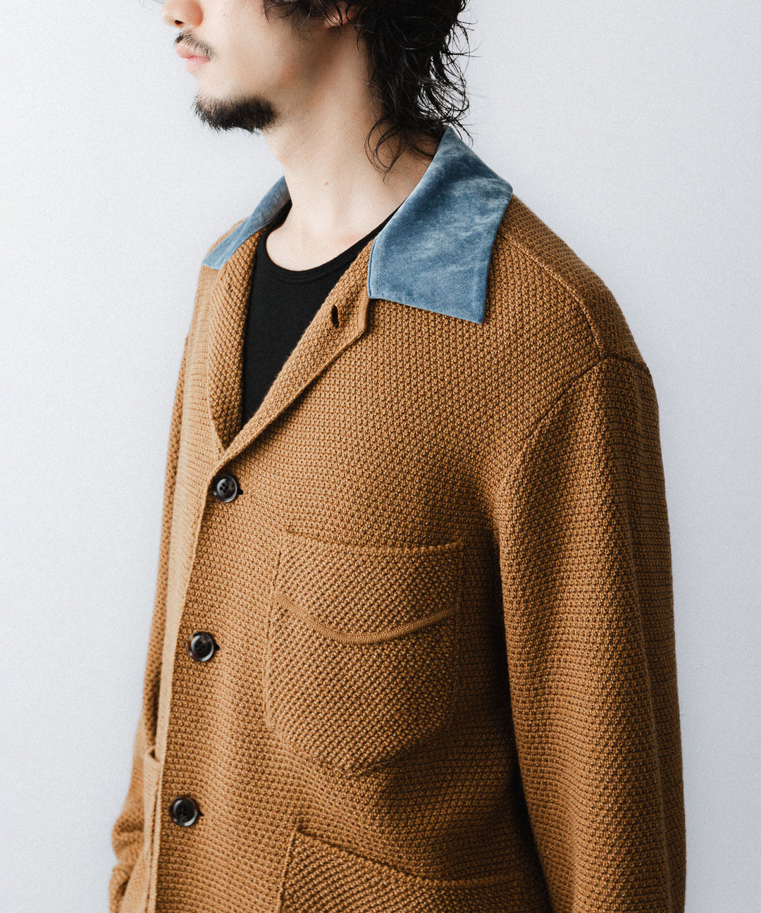 【ANTHEM A】SPARKLE MOSS STITCH KNIT JACKET - CAMEL BROWN