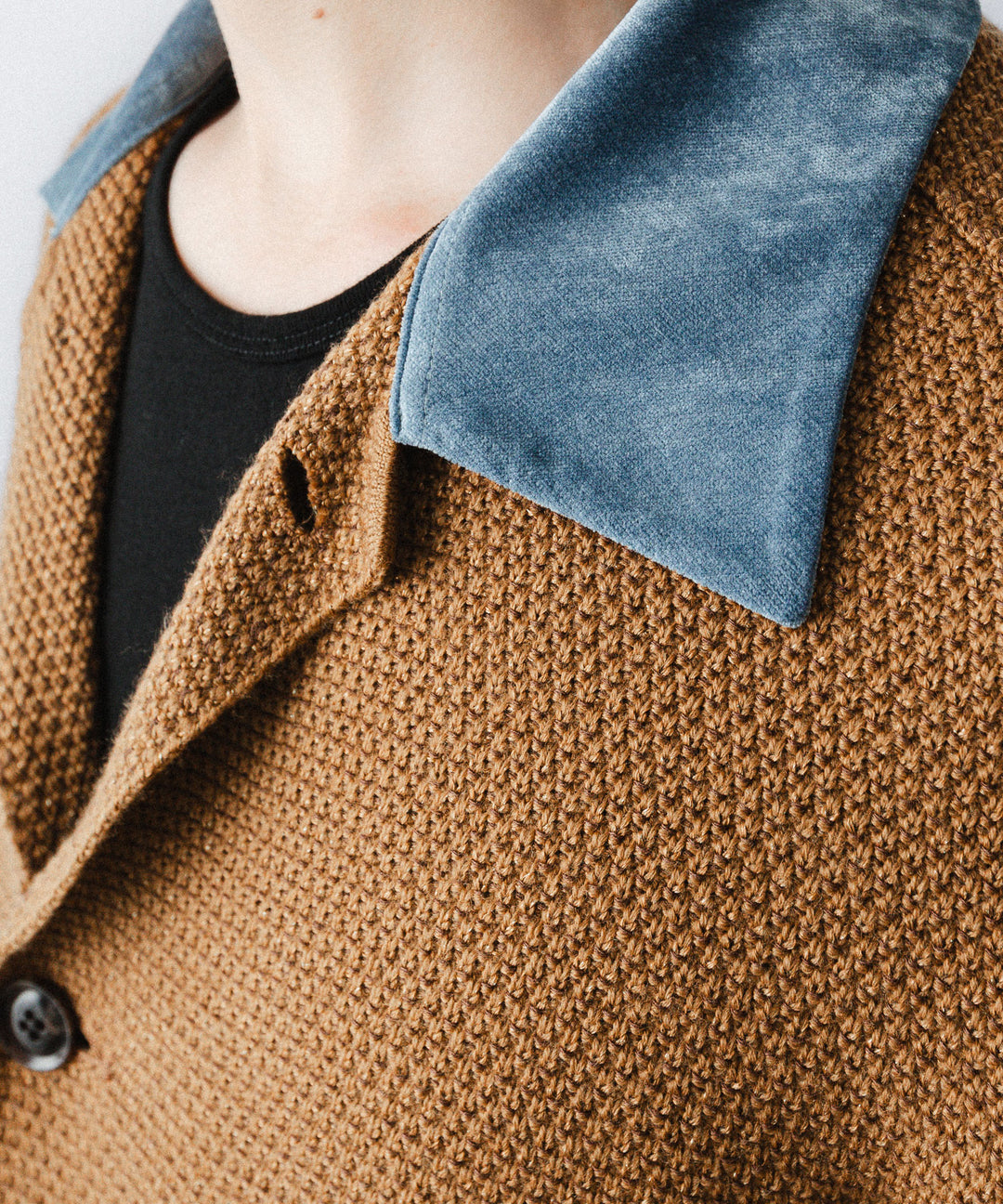 【ANTHEM A】SPARKLE MOSS STITCH KNIT JACKET - CAMEL BROWN