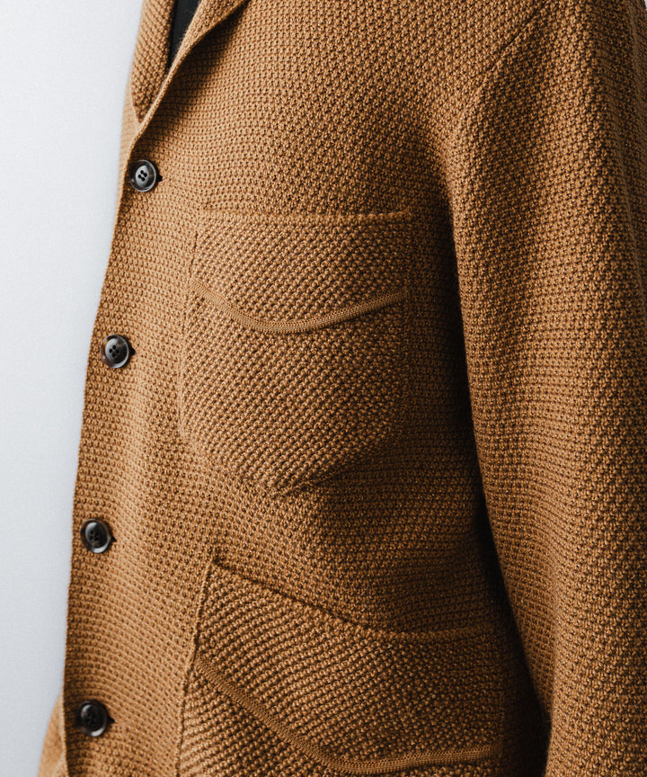 【ANTHEM A】SPARKLE MOSS STITCH KNIT JACKET - CAMEL BROWN