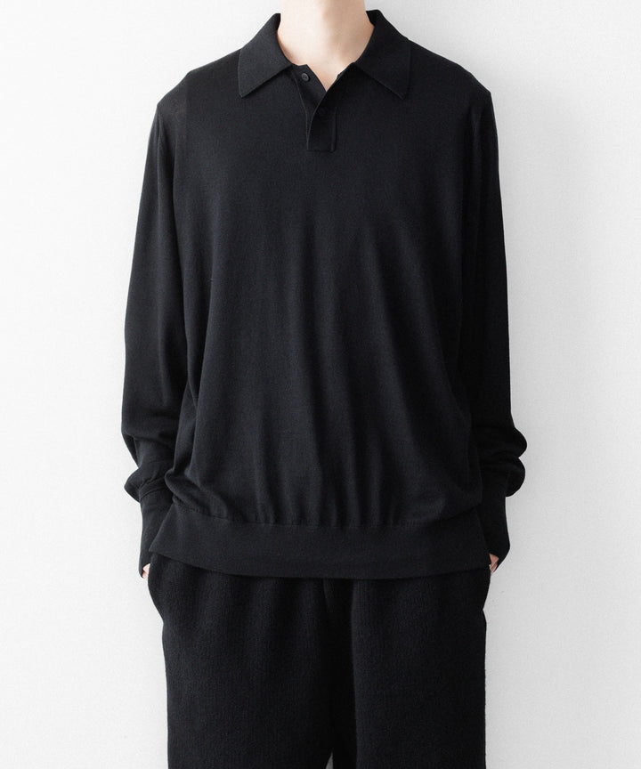 MAYKAM メイカムのSTRUCTURE EYELET L/S POLOのBLACK 公式通販サイトsession福岡セレクトショップ