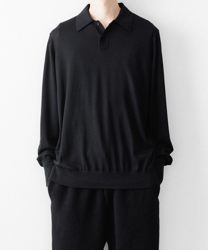 MAYKAM メイカムのSTRUCTURE EYELET L/S POLOのBLACK 公式通販サイトsession福岡セレクトショップ