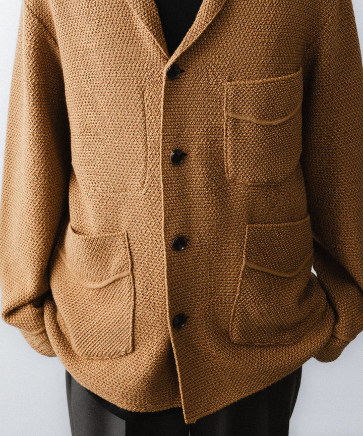 【ANTHEM A】SPARKLE MOSS STITCH KNIT JACKET - CAMEL BROWN