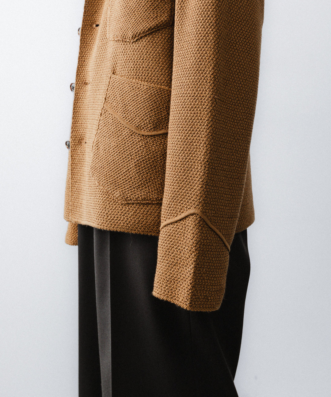 【ANTHEM A】SPARKLE MOSS STITCH KNIT JACKET - CAMEL BROWN