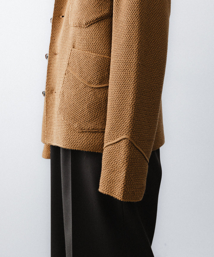 【ANTHEM A】SPARKLE MOSS STITCH KNIT JACKET - CAMEL BROWN