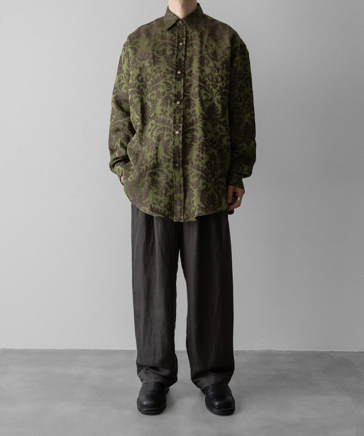 INTÉRIM(インテリム)のHYPER BIG LINEN SILK JACQUARD POCKETLESS DRESS WESTERN SHIRT - CHIVE JQ公式通販サイトsession福岡セレクトショップ