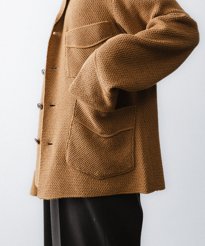 【ANTHEM A】SPARKLE MOSS STITCH KNIT JACKET - CAMEL BROWN