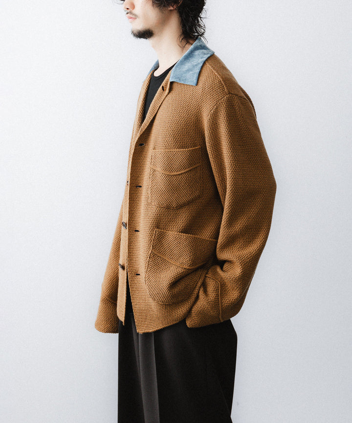 【ANTHEM A】SPARKLE MOSS STITCH KNIT JACKET - CAMEL BROWN