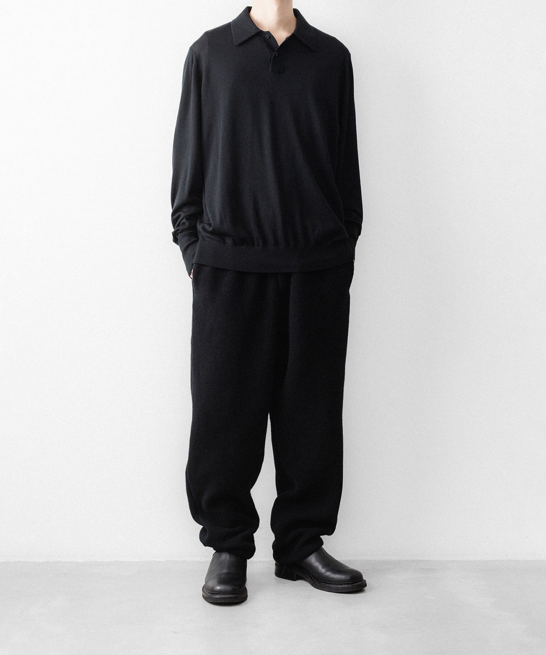 MAYKAM メイカムのSTRUCTURE EYELET L/S POLOのBLACK 公式通販サイトsession福岡セレクトショップ