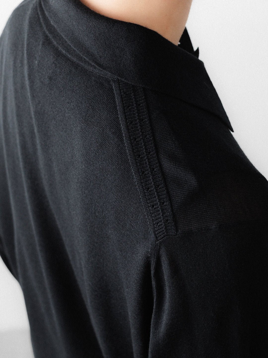 MAYKAM メイカムのSTRUCTURE EYELET L/S POLOのBLACK 公式通販サイトsession福岡セレクトショップ