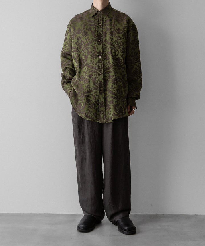 INTÉRIM(インテリム)のHYPER BIG LINEN SILK JACQUARD POCKETLESS DRESS WESTERN SHIRT - CHIVE JQ公式通販サイトsession福岡セレクトショップ