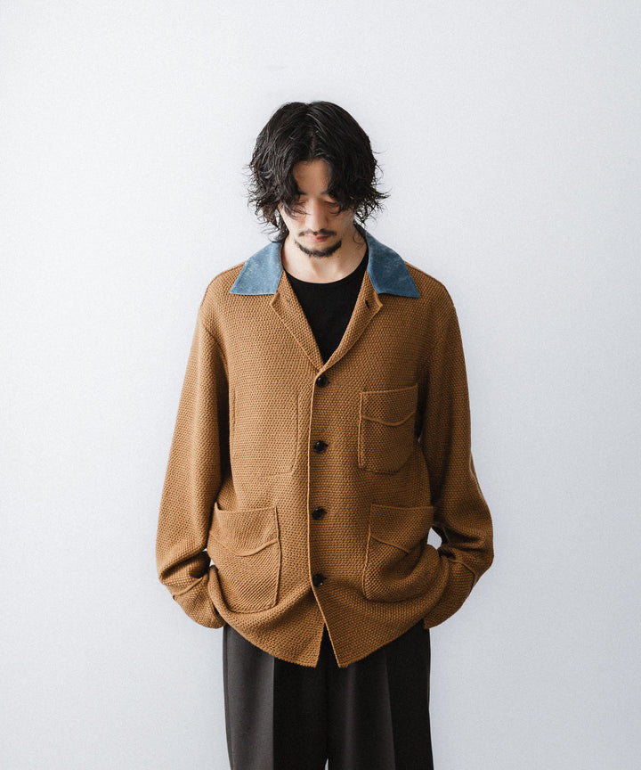 【ANTHEM A】SPARKLE MOSS STITCH KNIT JACKET - CAMEL BROWN