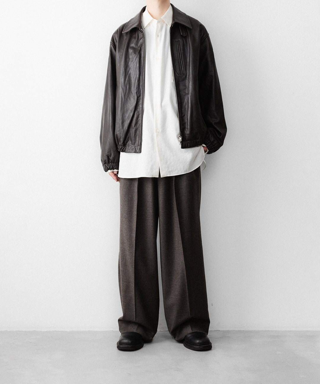 【ssstein】 WOOL DOESKIN LONG WIDE TROUSERS - GREY BROWN