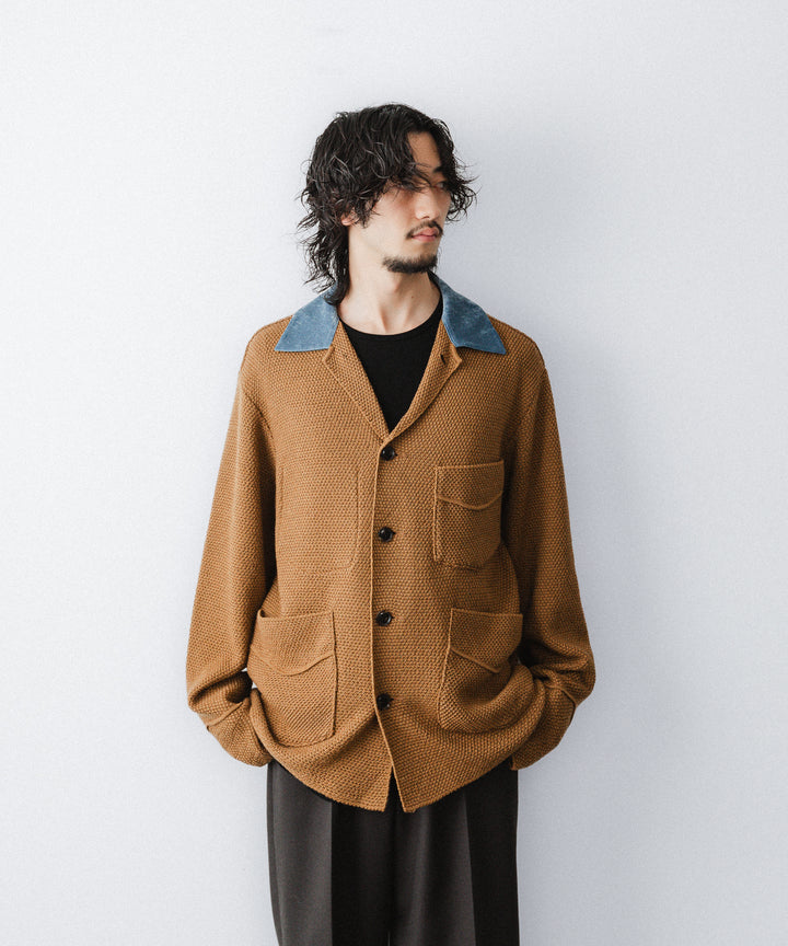 【ANTHEM A】SPARKLE MOSS STITCH KNIT JACKET - CAMEL BROWN