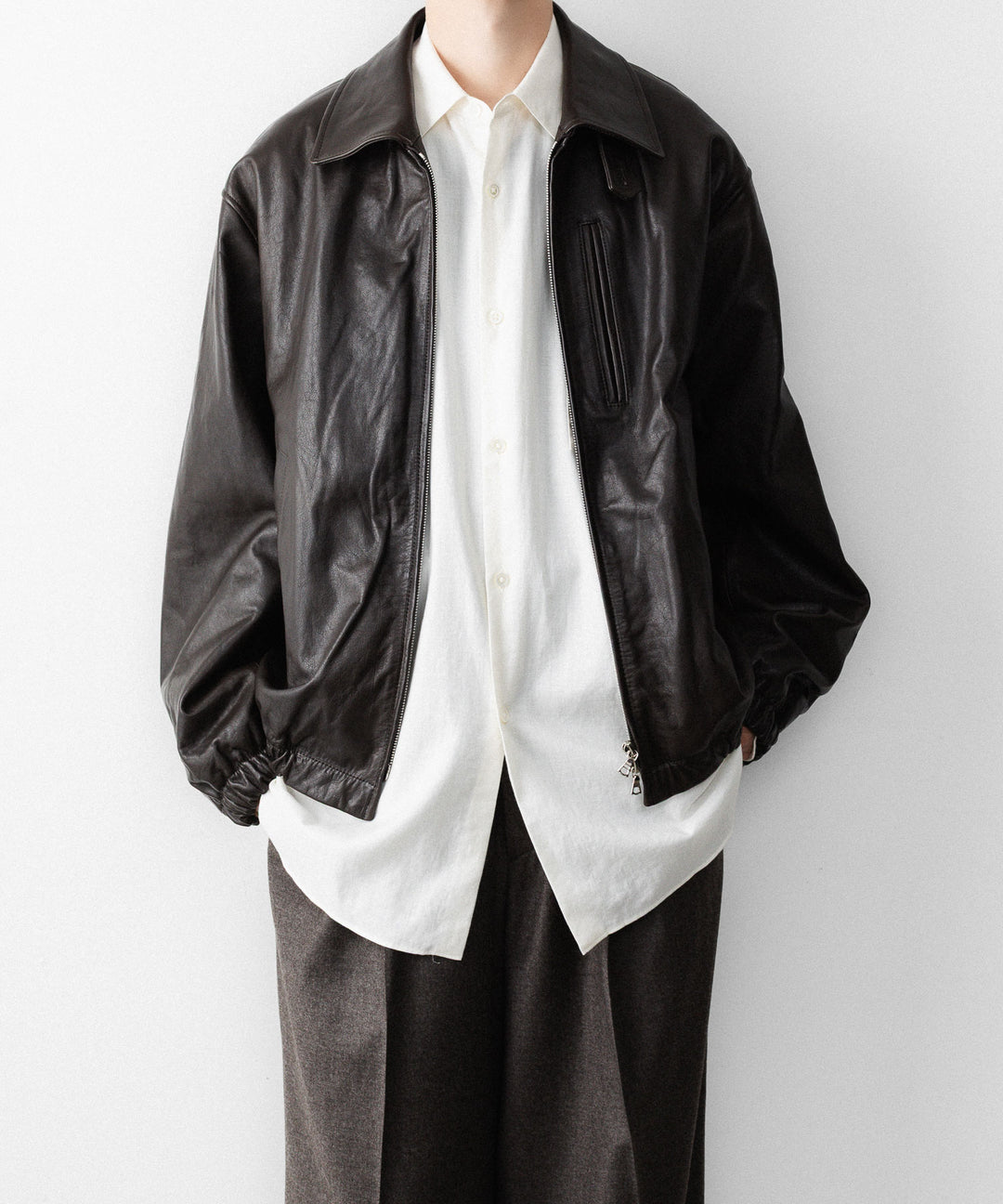 【ssstein】CALF ZIP SHORT JACKET - DARK BROWN