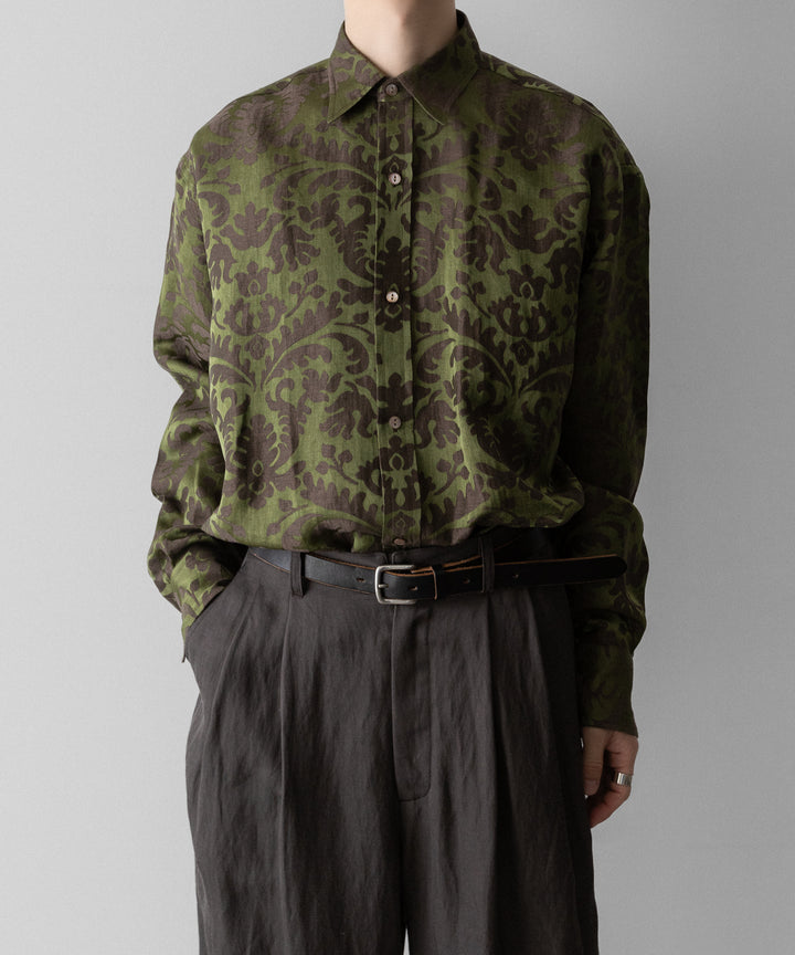 INTÉRIM(インテリム)のHYPER BIG LINEN SILK JACQUARD POCKETLESS DRESS WESTERN SHIRT - CHIVE JQ公式通販サイトsession福岡セレクトショップ