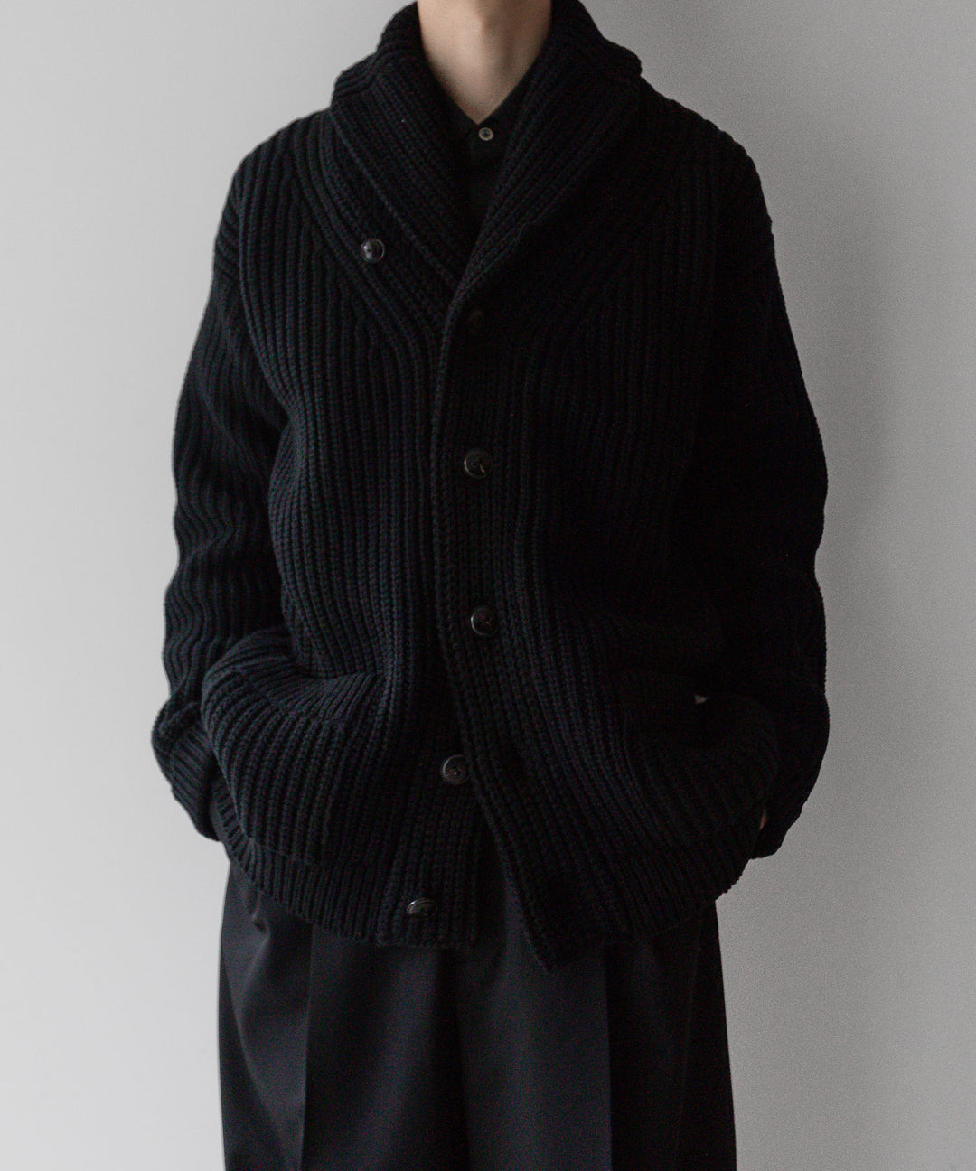 【INTÉRIM】インテリムのHYPER BIG 30s 3GG HEAVY SHAWL COLLAR CARDIGAN - BLACK 公式通販サイトsession福岡セレクトショップ