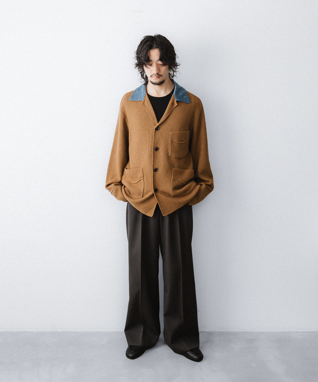 【ANTHEM A】SPARKLE MOSS STITCH KNIT JACKET - CAMEL BROWN