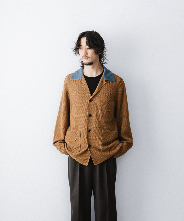 【ANTHEM A】SPARKLE MOSS STITCH KNIT JACKET - CAMEL BROWN