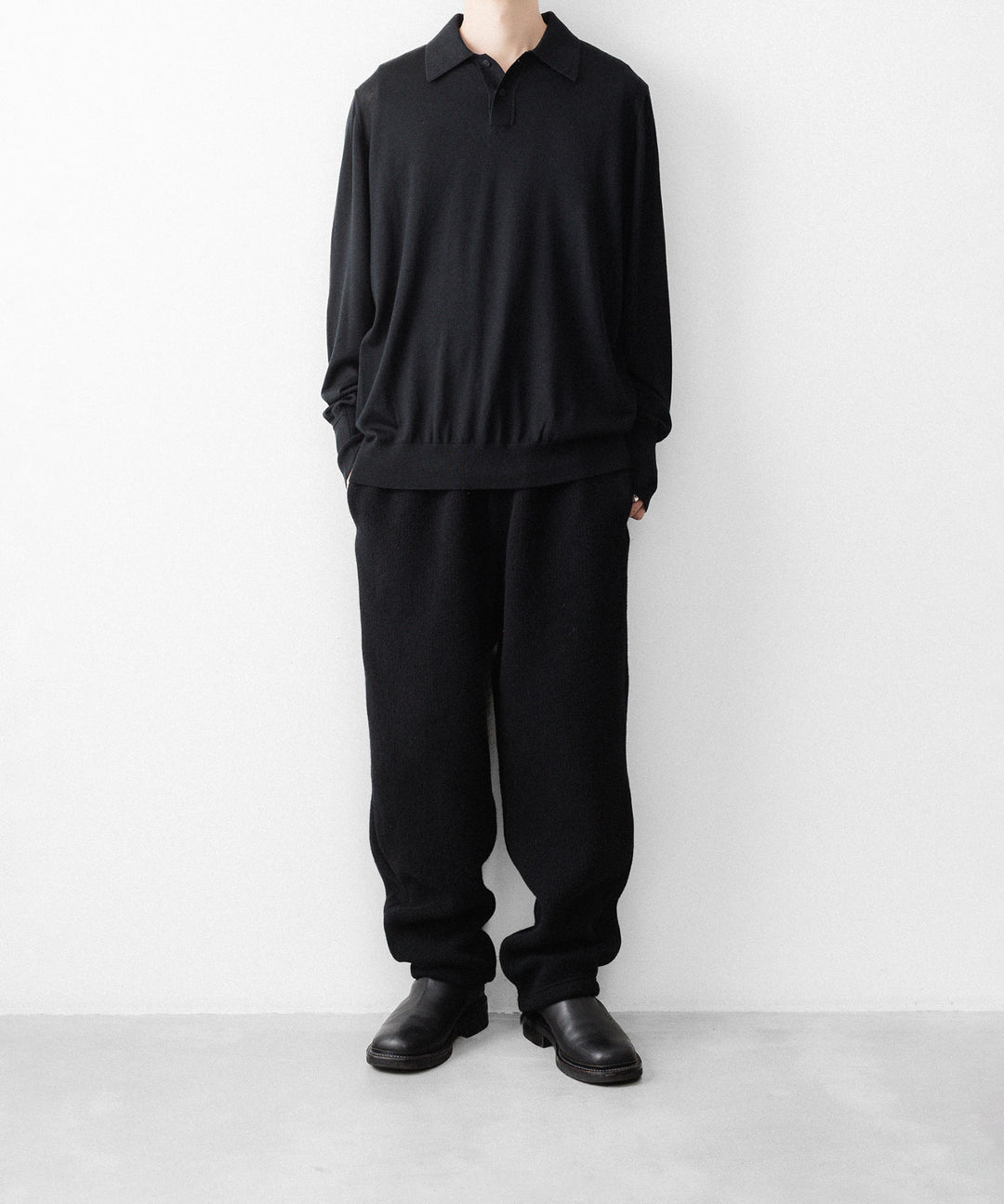 MAYKAM メイカムのSTRUCTURE EYELET L/S POLOのBLACK 公式通販サイトsession福岡セレクトショップ