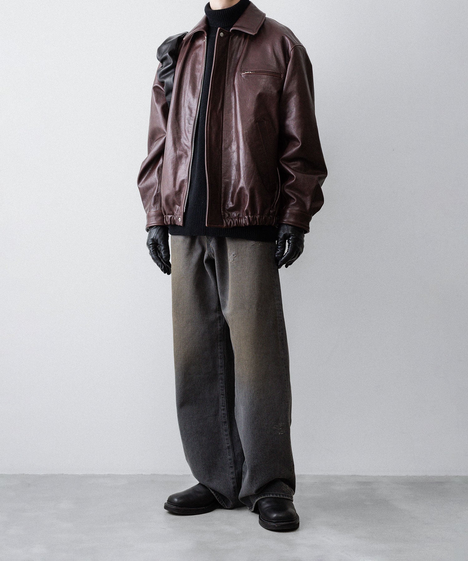 ssstein / シュタイン】COW LEATHER VINTAGE ZIP JACKET - BROWN