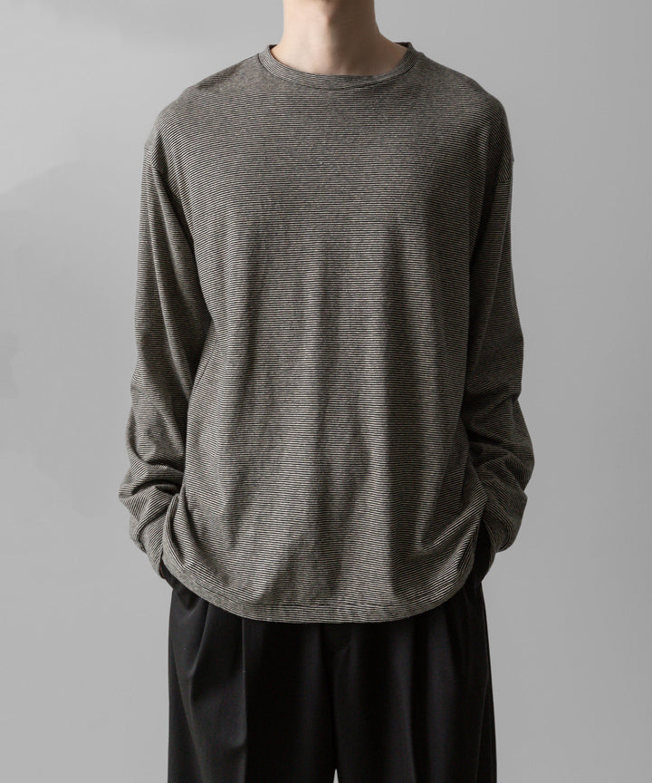 【INTÉRIM】COTTON HEMP BORDER LONG TEE - BLACK