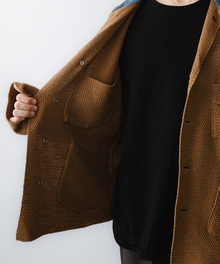 【ANTHEM A】SPARKLE MOSS STITCH KNIT JACKET - CAMEL BROWN