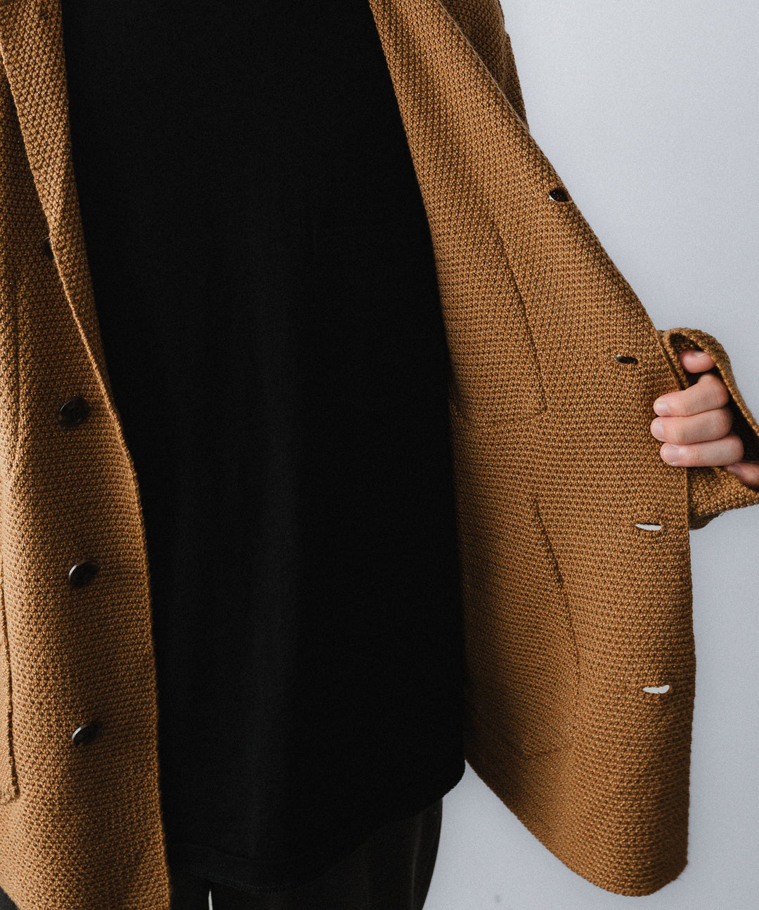 【ANTHEM A】SPARKLE MOSS STITCH KNIT JACKET - CAMEL BROWN