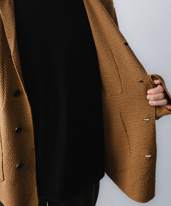 【ANTHEM A】SPARKLE MOSS STITCH KNIT JACKET - CAMEL BROWN
