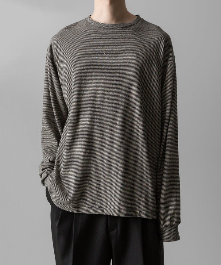 【INTÉRIM】COTTON HEMP BORDER LONG TEE - BLACK
