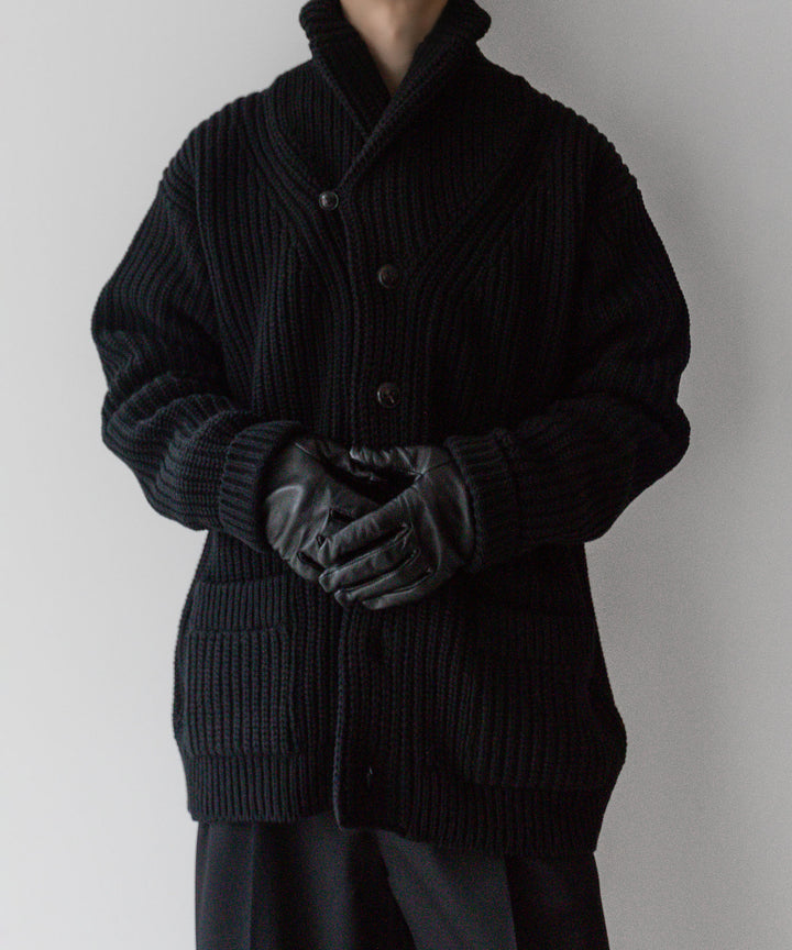 【INTÉRIM】HYPER BIG 30s 3GG HEAVY SHAWL COLLAR CARDIGAN - BLACK