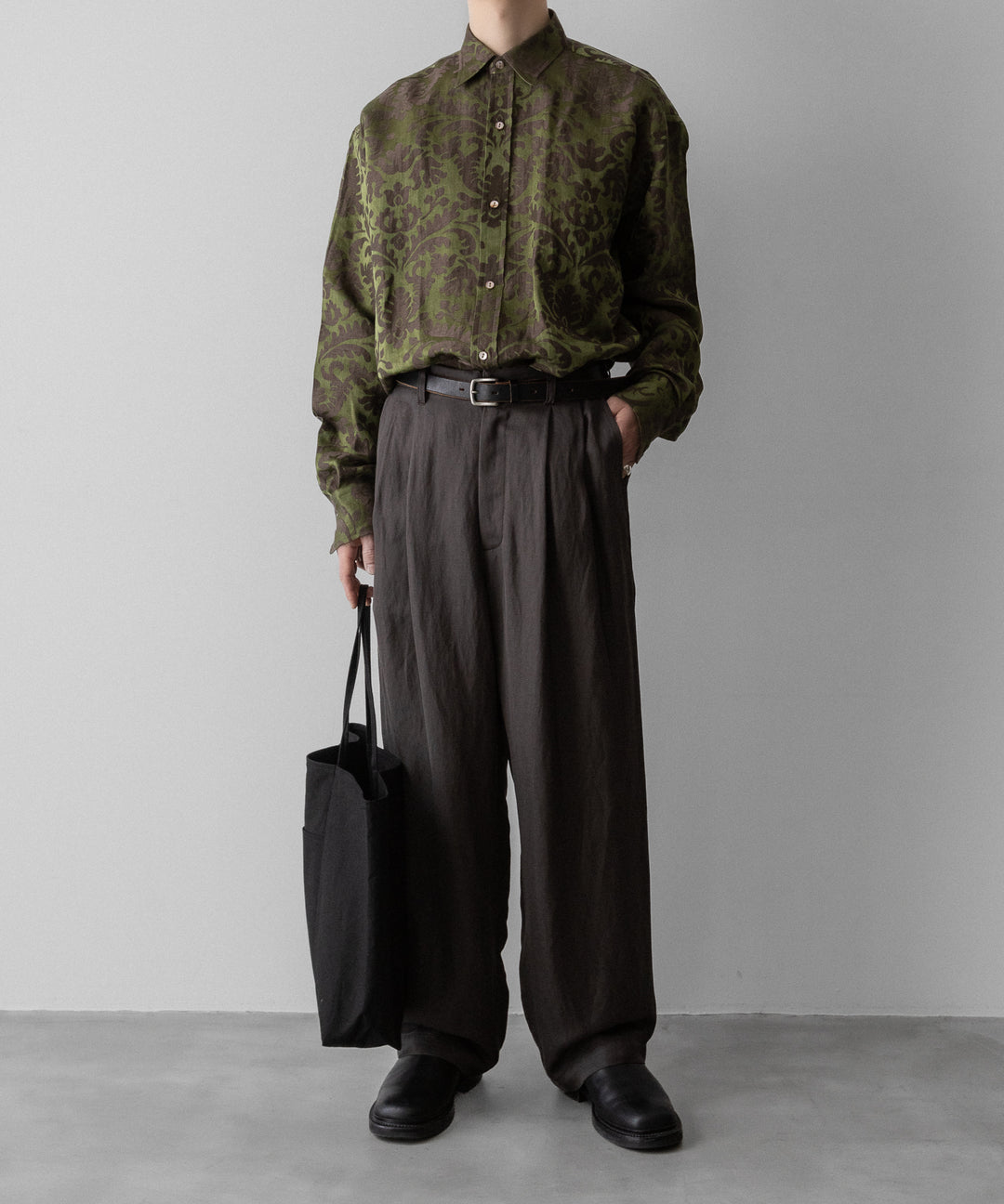 INTÉRIM(インテリム)のHYPER BIG LINEN SILK JACQUARD POCKETLESS DRESS WESTERN SHIRT - CHIVE JQ公式通販サイトsession福岡セレクトショップ