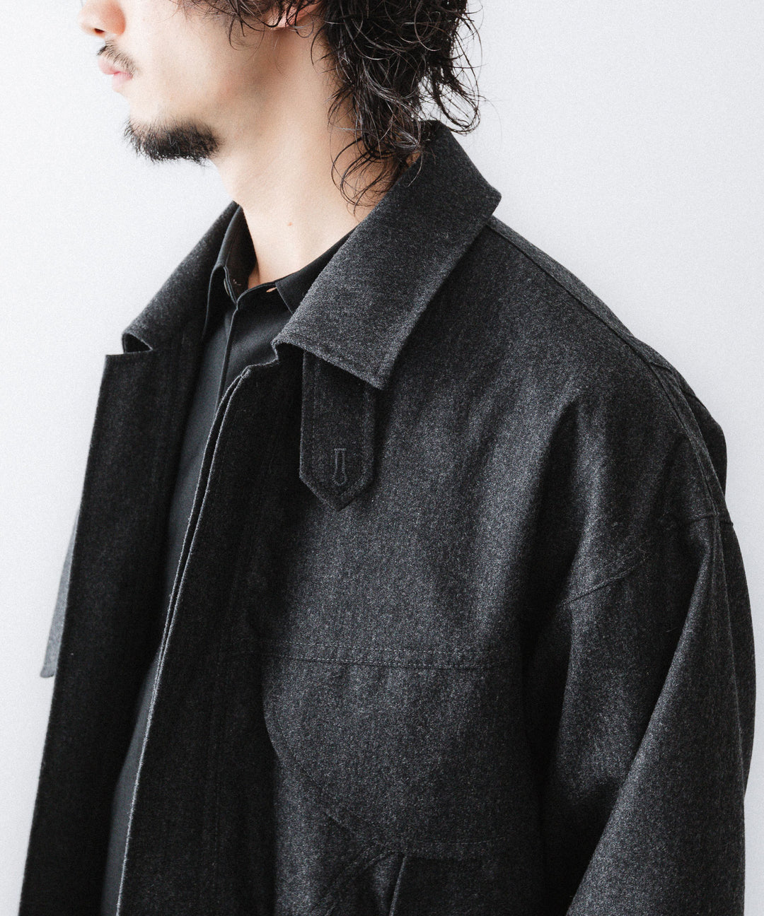 【ANTHEM A】WOOL CASHMERE POPLIN MELTON POCKET BLOUSON - CHARCOAL