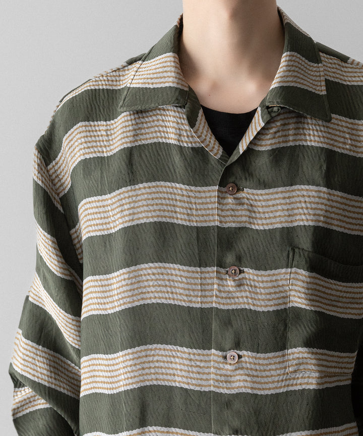 INTÉRIM(インテリム)のHYPER BIG VISCOSE STRIPE 60s OPEN COLLAR SHIRT - GREEN STRIPE公式通販サイトsession福岡セレクトショップ