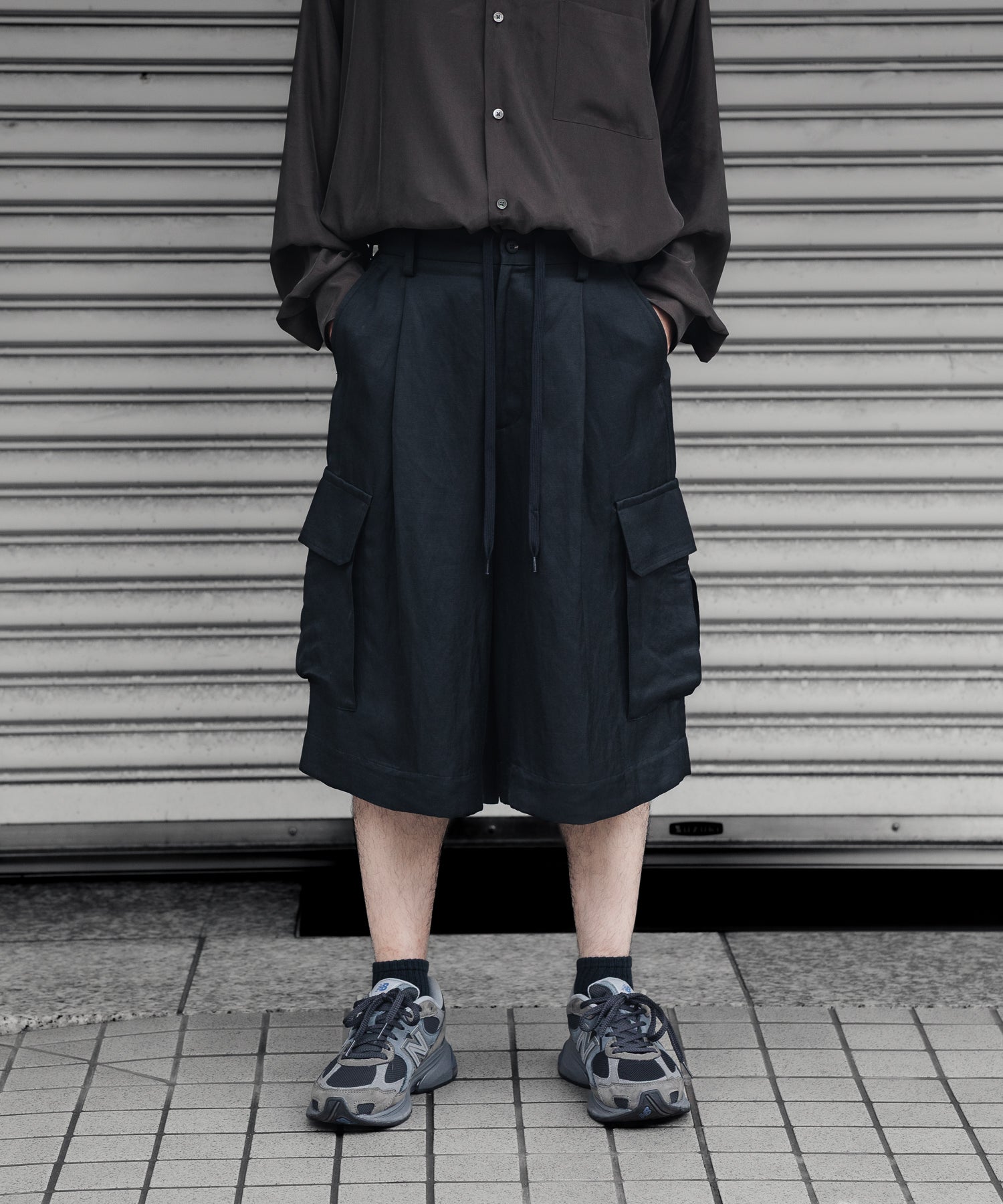 ssstein カーゴショートトラウザーズ M ブラック ssstein / シュタイン】VIS/LI BRIGHT TWILL CARGO SHORT TROUSERS