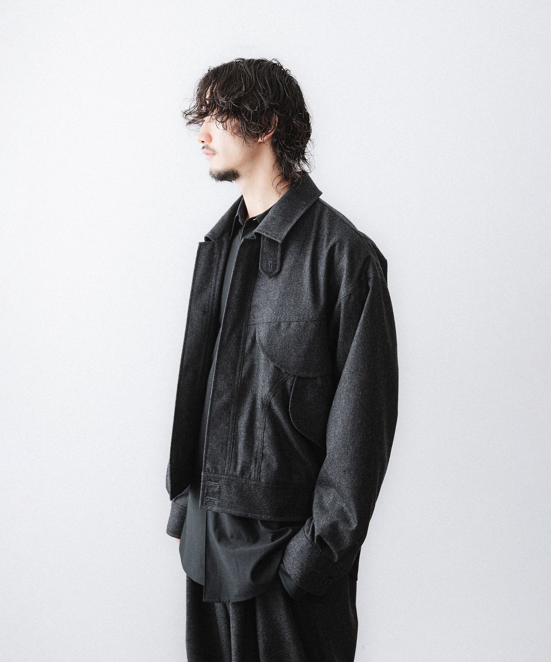 【ANTHEM A】WOOL CASHMERE POPLIN MELTON POCKET BLOUSON - CHARCOAL