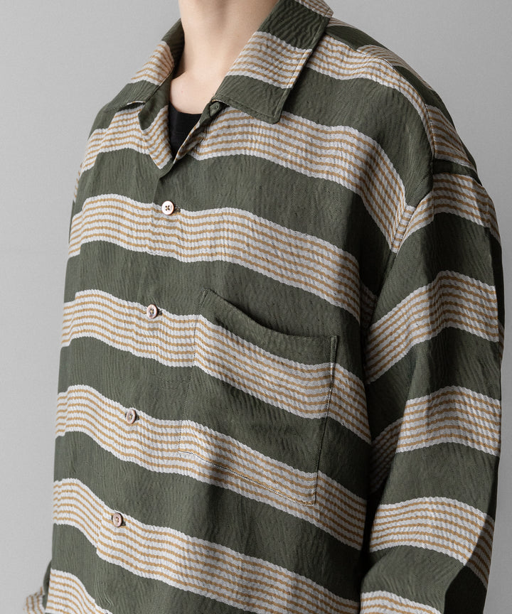 INTÉRIM(インテリム)のHYPER BIG VISCOSE STRIPE 60s OPEN COLLAR SHIRT - GREEN STRIPE公式通販サイトsession福岡セレクトショップ
