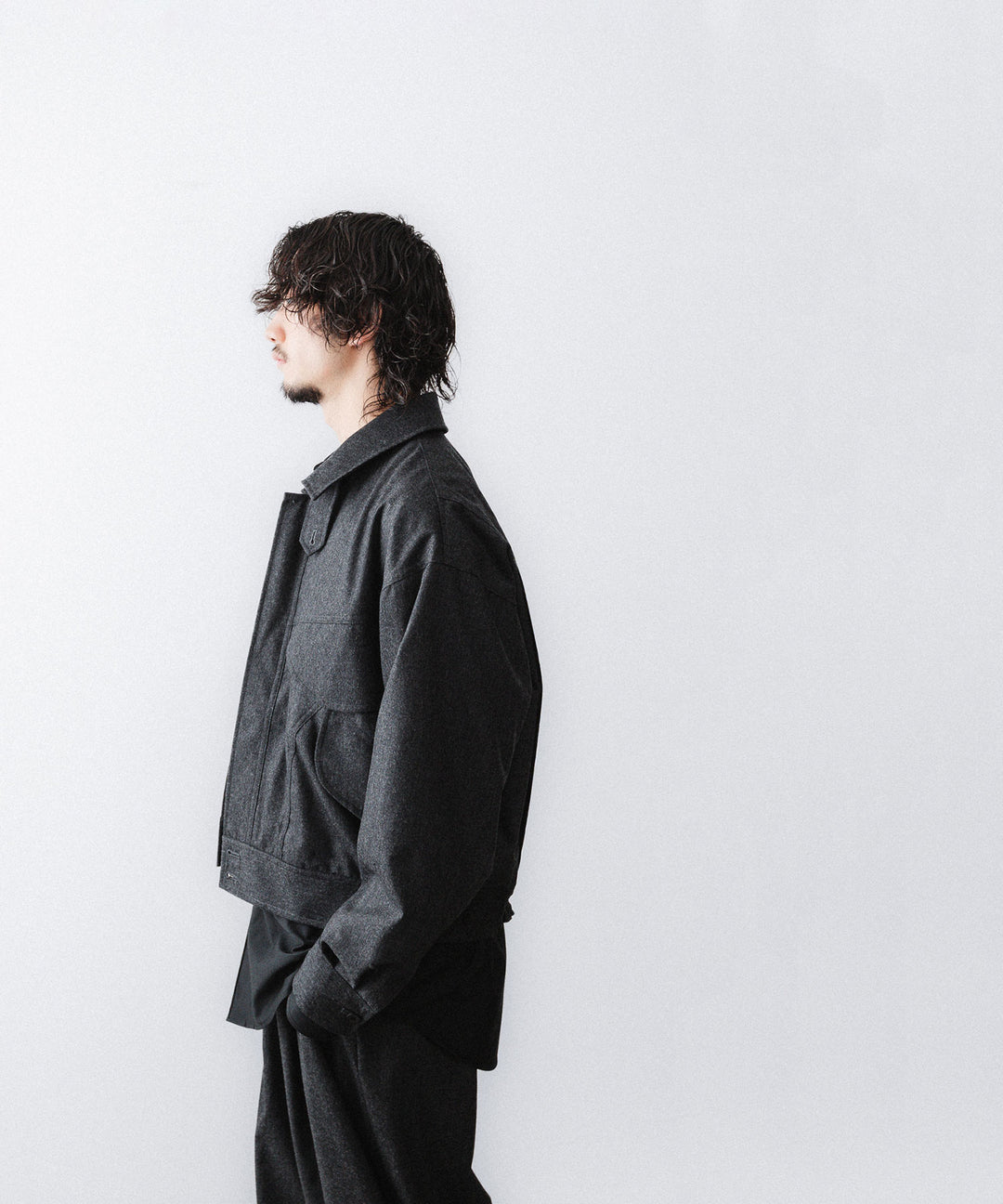【ANTHEM A】WOOL CASHMERE POPLIN MELTON POCKET BLOUSON - CHARCOAL