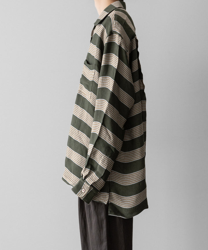 INTÉRIM(インテリム)のHYPER BIG VISCOSE STRIPE 60s OPEN COLLAR SHIRT - GREEN STRIPE公式通販サイトsession福岡セレクトショップ