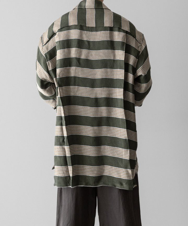 INTÉRIM(インテリム)のHYPER BIG VISCOSE STRIPE 60s OPEN COLLAR SHIRT - GREEN STRIPE公式通販サイトsession福岡セレクトショップ