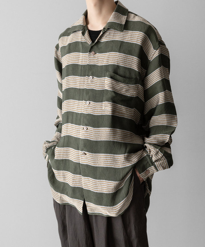 INTÉRIM(インテリム)のHYPER BIG VISCOSE STRIPE 60s OPEN COLLAR SHIRT - GREEN STRIPE公式通販サイトsession福岡セレクトショップ