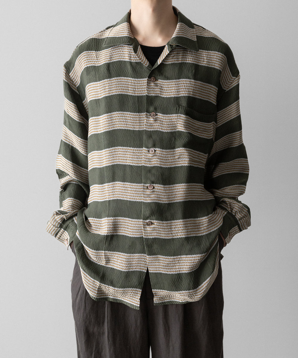 INTÉRIM(インテリム)のHYPER BIG VISCOSE STRIPE 60s OPEN COLLAR SHIRT - GREEN STRIPE公式通販サイトsession福岡セレクトショップ