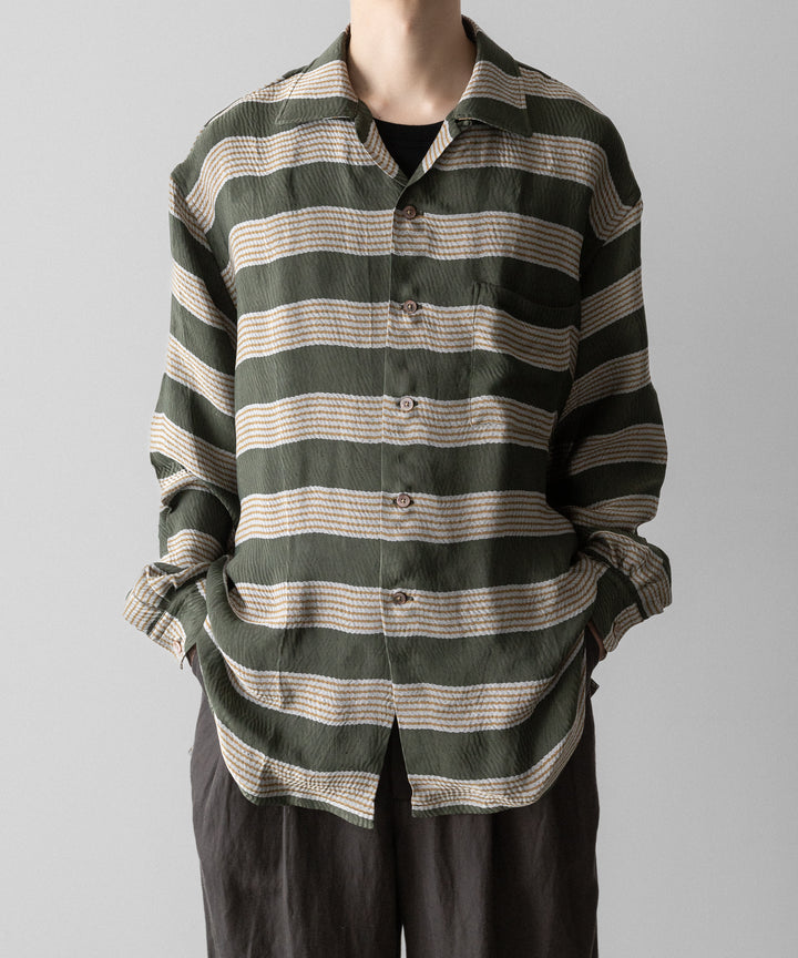 INTÉRIM(インテリム)のHYPER BIG VISCOSE STRIPE 60s OPEN COLLAR SHIRT - GREEN STRIPE公式通販サイトsession福岡セレクトショップ