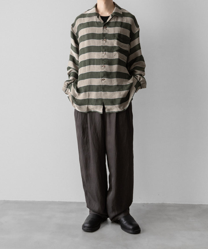 INTÉRIM(インテリム)のHYPER BIG VISCOSE STRIPE 60s OPEN COLLAR SHIRT - GREEN STRIPE公式通販サイトsession福岡セレクトショップ