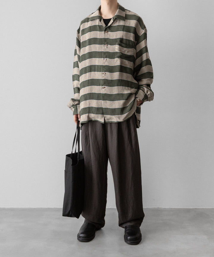 INTÉRIM(インテリム)のHYPER BIG VISCOSE STRIPE 60s OPEN COLLAR SHIRT - GREEN STRIPE公式通販サイトsession福岡セレクトショップ